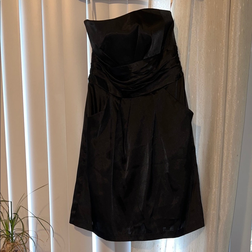 David's Bridal Black Strapless Satin Cocktail Dress